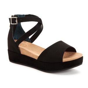 Giani Bernini Womens Ellenaa Leather Wedge Sandals Black
